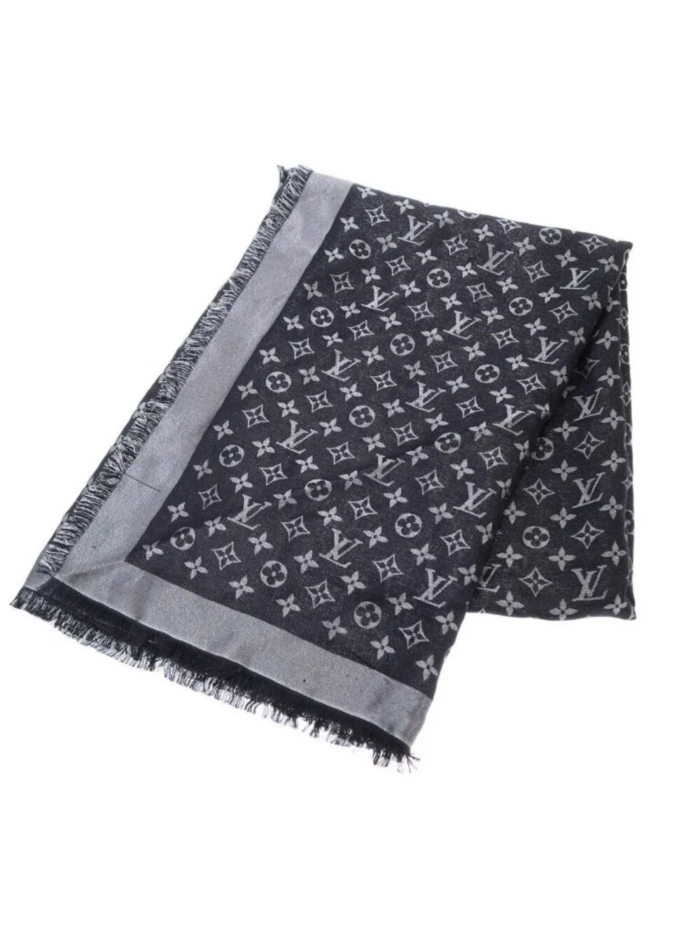 Louis Vuitton Shawl Monogram Shine Navy Silver Scarf